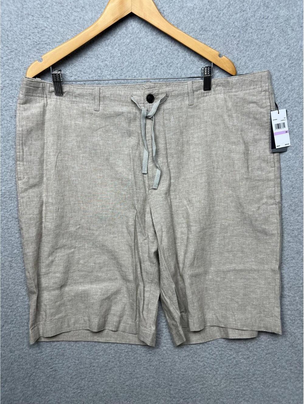 Perry Ellis Linen Chino Drawstring Elastic Waist Shorts Mens 38 Beach Casual